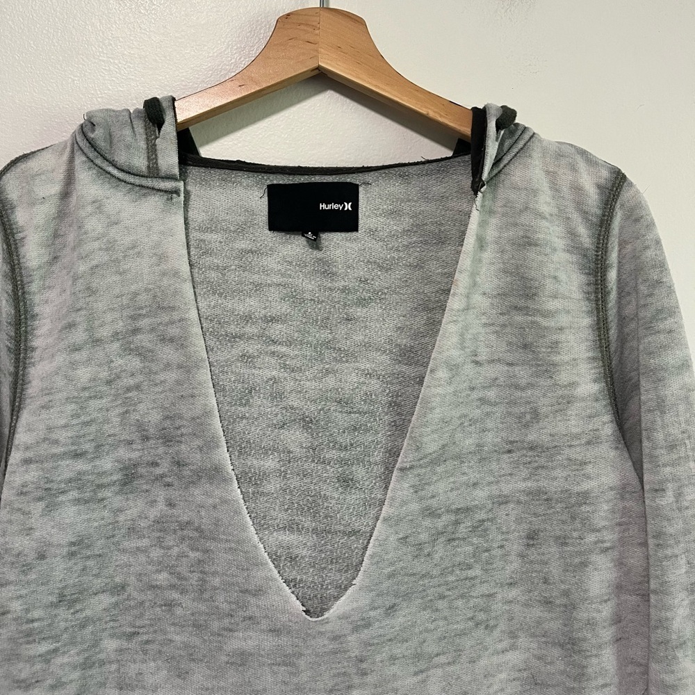 Hurley Grey Deep V-Neck Hoodie Sweatshirt (Size L) - Picture 15 of 15